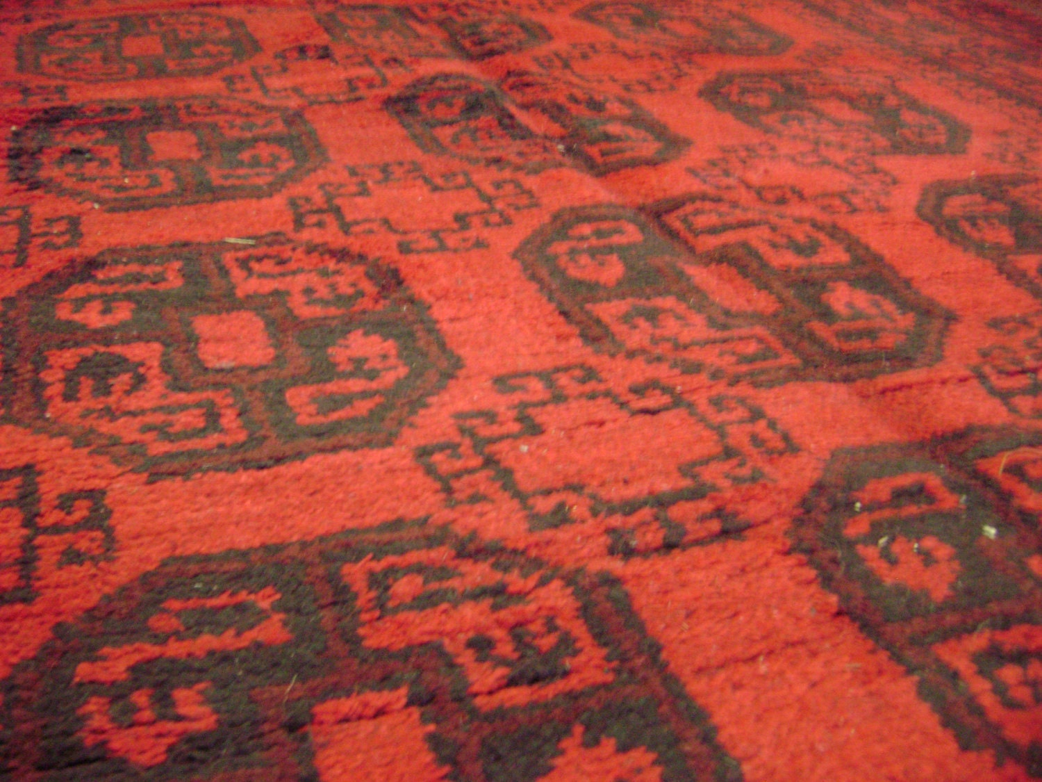 Vintage Made in Pakistan Ersari Qarkin Room Sized Oriental Rug Red and Black 6' 6" by 8' 10"