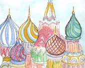 St. Basils Cathedral Moscow Russia watercolor illustration print