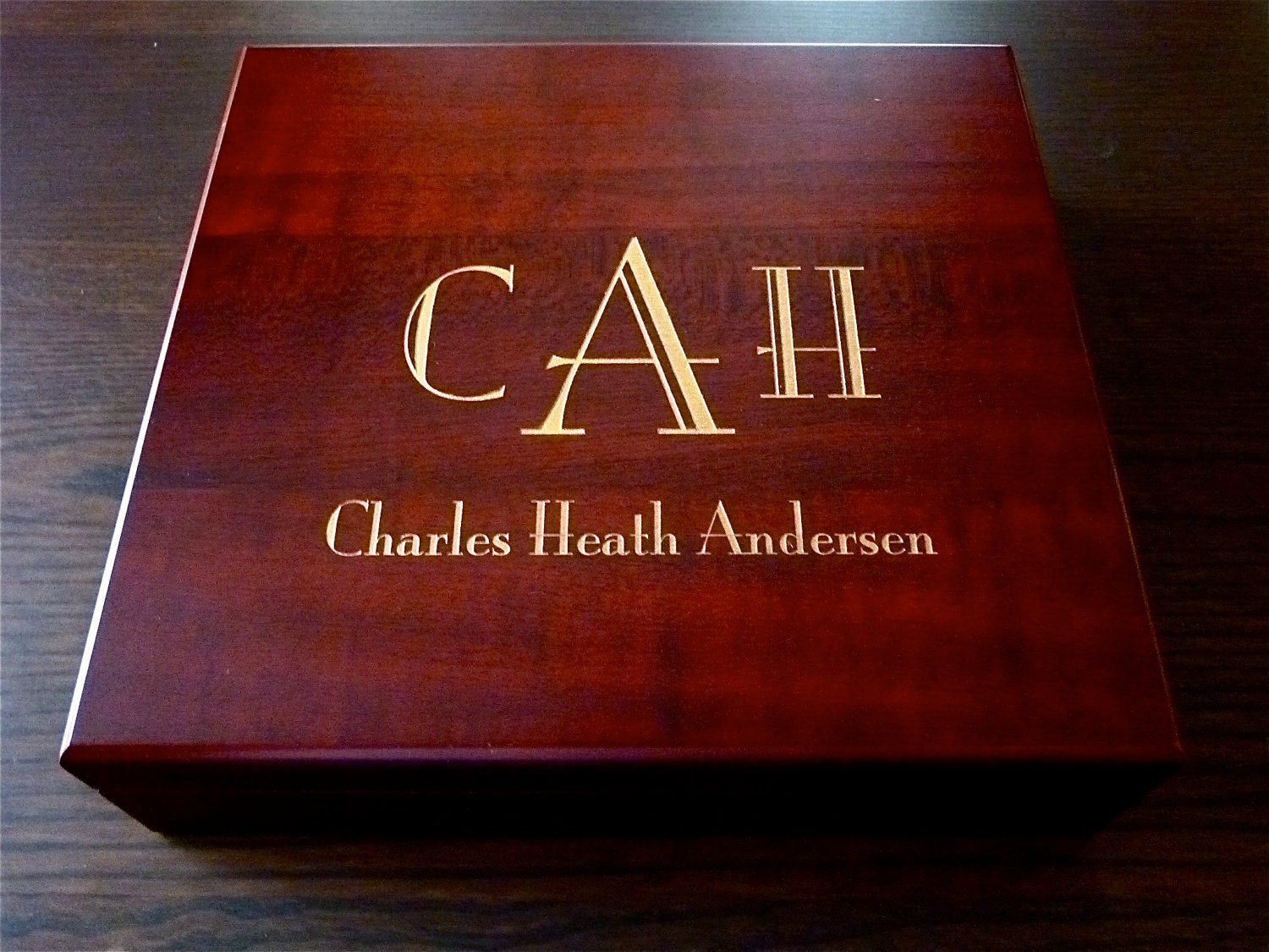 Personalized Humidor Custom Engraved with Monogram and Name - Cherry Finish, 20 Cigar Capacity