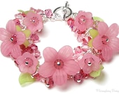 Cherry Splash Pink Floral Swarovski Crystal Charm Bracelet