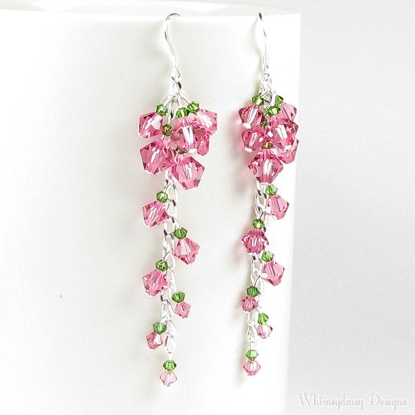 Cascading Tea Rose Crystal Earrings