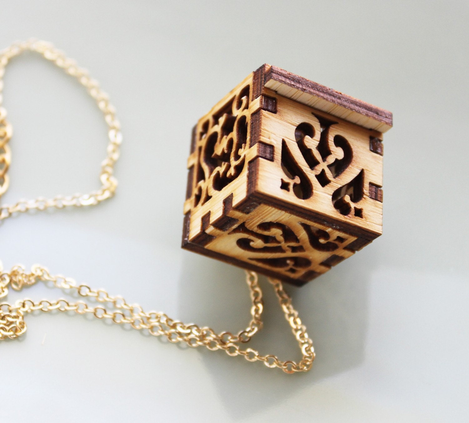 Victorian Locket Necklace - Lace Filigree Designs in Wood