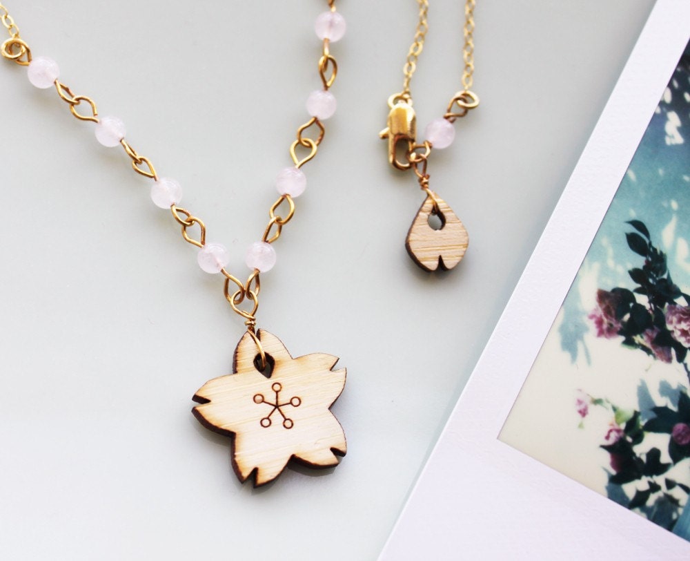 Cherry Blossom Necklace SALE - Sakura Hanami Pendant Necklace in Wood