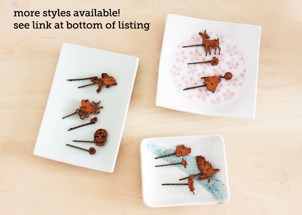 Hair Pin Set - Rain Drop and Cloud "Rainy Day" Leather Hair Accessory Set