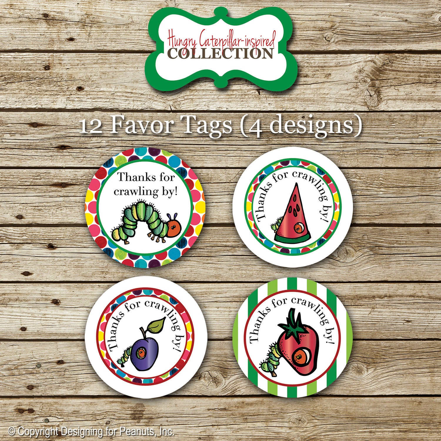 Very Hungry Caterpillar inspired Favor Tags, party circles, cupcake toppers, stickers, printable, digital, etc.