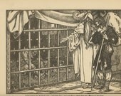 1891 Antique Print, Cloaked Man Shows The Pilgrim A Man In Jail, Pilgrim's Progress