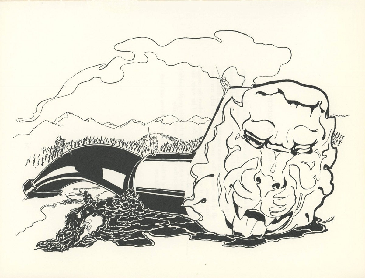 Vintage Art Print, The Oil Pipe Lion, Fabled Arts, Illustrated By Norman Kirk II, USA, 1975