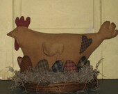 Primitive Chicken Hen Doll with eggs - Rooster - Easter or Spring Decor - Table sitter - Centerpiece