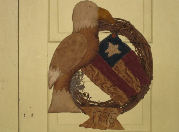 Primitive Americana Eagle with Flag Wreath - Patriotic - July 4th - Door Hanger - Door Greeter