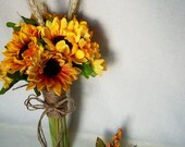 Bridal party accessories Wedding Bouquet Sunflower Cheap Wedding Flower Package 6 Pieces sunflower Bouquets boutonnieres budget bride Fall