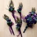 Purple Peacock Bridal Bouquets 10 Piece Package Silk Wedding Flowers Purple Teal feather bokay, bridesmaids, boutonnieres