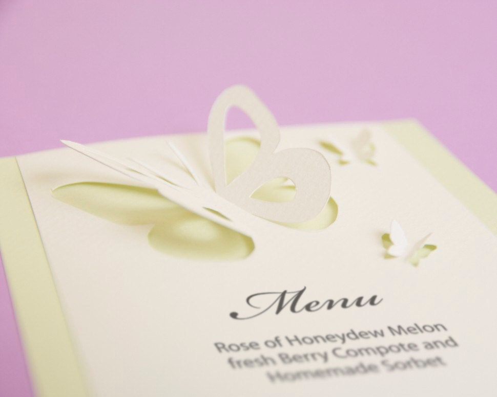 Wedding Menu Card, Cutout, Scrapbook, Papercut by Mama Tita, Butterflies Il_570xn