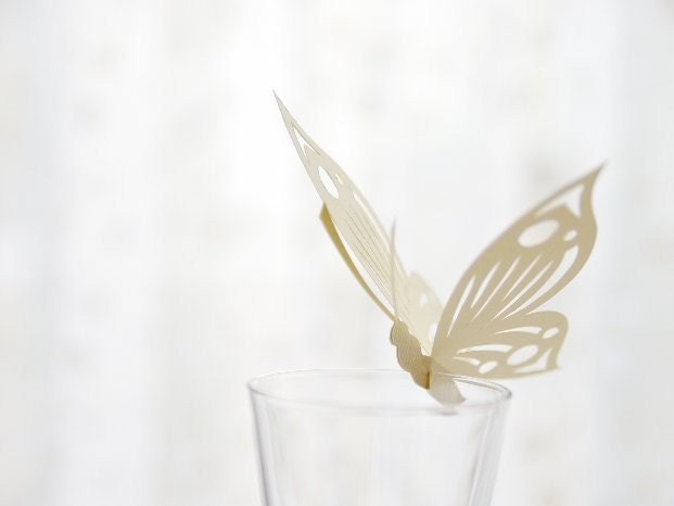 50 Place Cards, Wine Glass Decoration, Butterfly, Cutout, Scrapbook, Papercut by Mama Tita