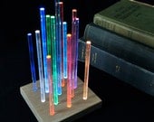 Metropolis - Glowing Night Light - Rainbow Fading Colors - Solid Red Oak