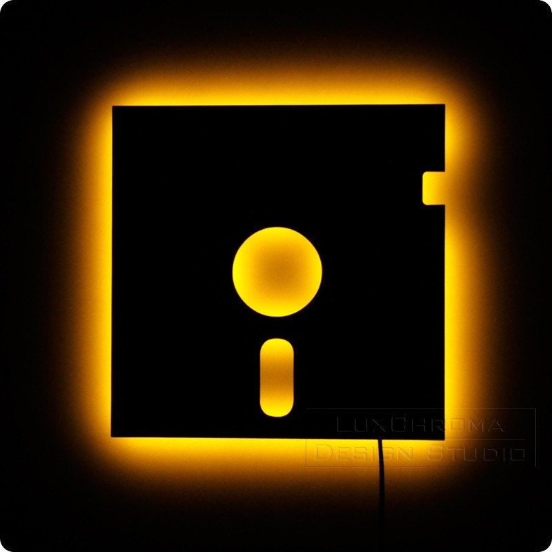 Retro Floppy Disk Geek Decor - Illuminated Wall Art
