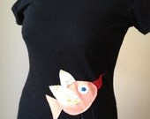SALE--50% OFF Telli Tee Shirt--Applique Bird, Black