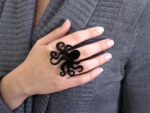 Baronyka Black Octopus Ring