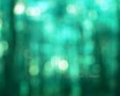 METALLIC PRINT, Turquoise, Woodland, Emerald, Green, Spring, Summer, Bokeh, Print, Nature Photography, Home Decor, Wall Decor