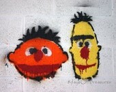 Sesame Street, Bert and Ernie, 5x7 Print, Graffiti, Orange, Yellow