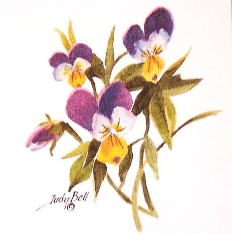 Wildflower Violets - Johnny Jumpups Watercolor Painting Print
