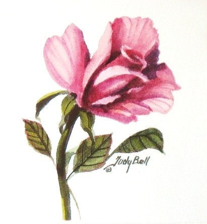 Pink Rosebud Watercolor Print Of Painting