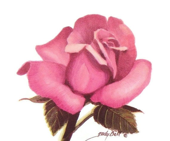 Pink Rose Watercolor Painting Art Print