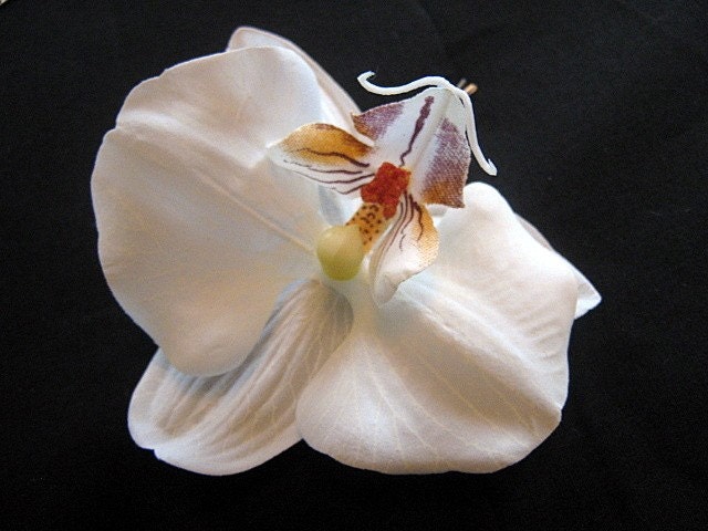White Orchid Silk Flower Hair Pin