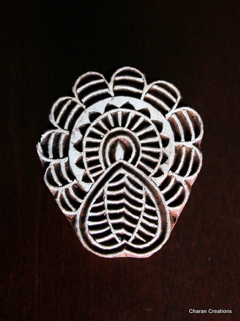 Hand Carved Indian Wood Textile Stamp Block-Round Fan/Heart Motif (ON SALE)