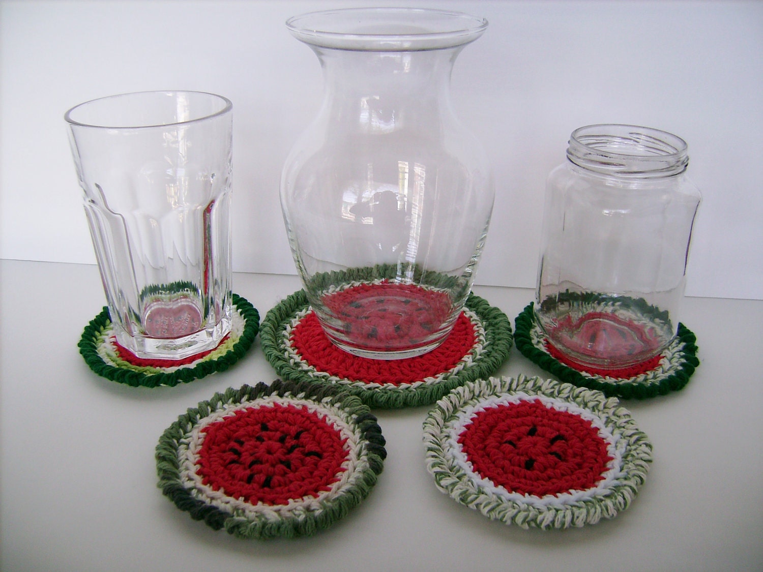 Quirky Crochet Watermelon Coaster Set