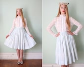 vintage 1950's pale blue & white stripe daisy trim circle skirt / size s