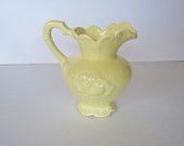 Vintage Light Yellow Scallop edge Pitcher with Floral/Cotton Design