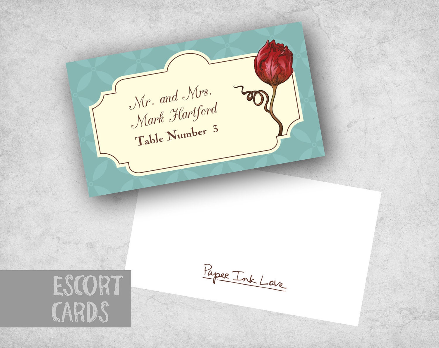20 Rose Escort Cards, Wedding Place Cards, Wedding Name Placecards - Style PIL-012