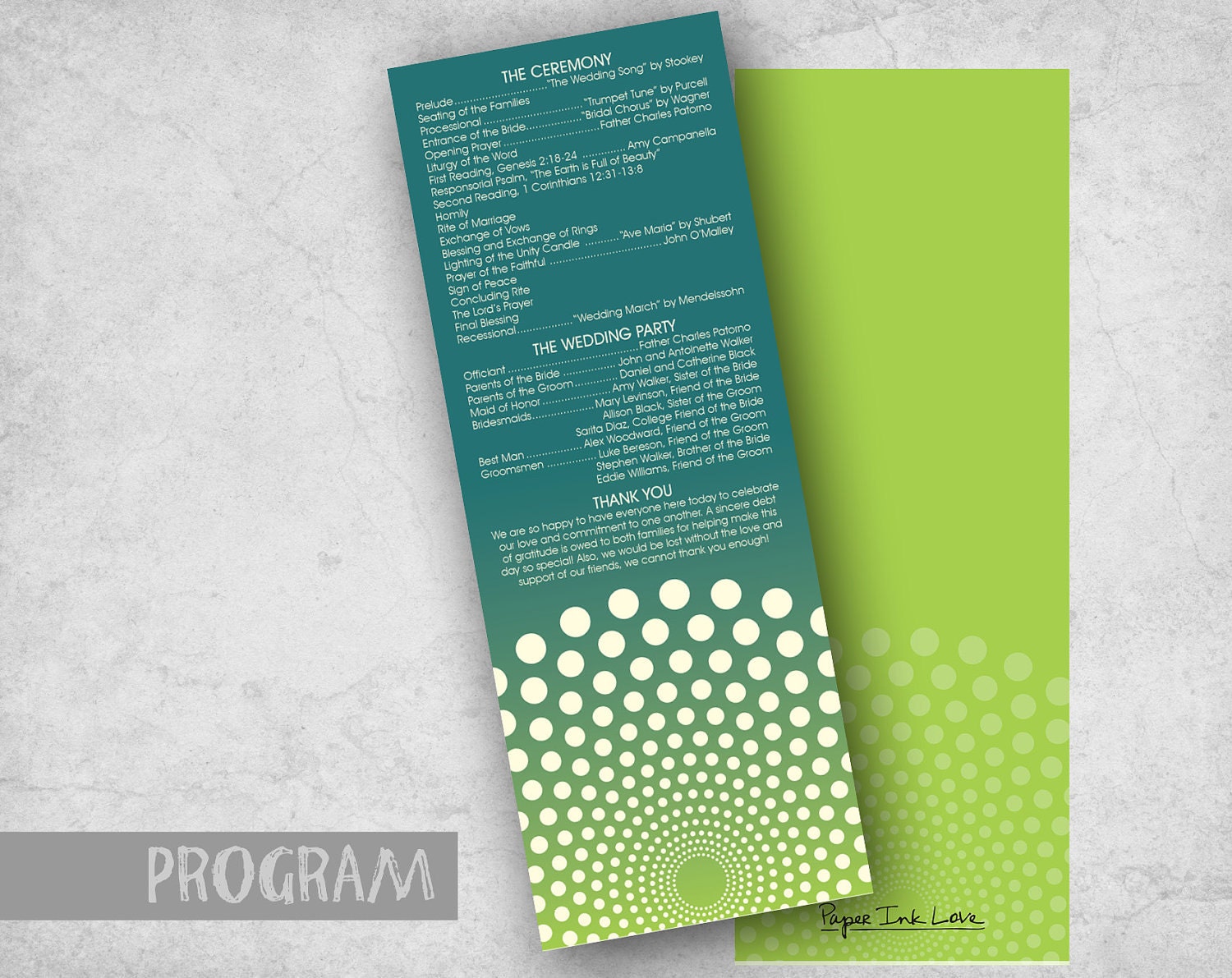 20 Modern Wedding Programs or Bold Reception Menus - Style PIL-011