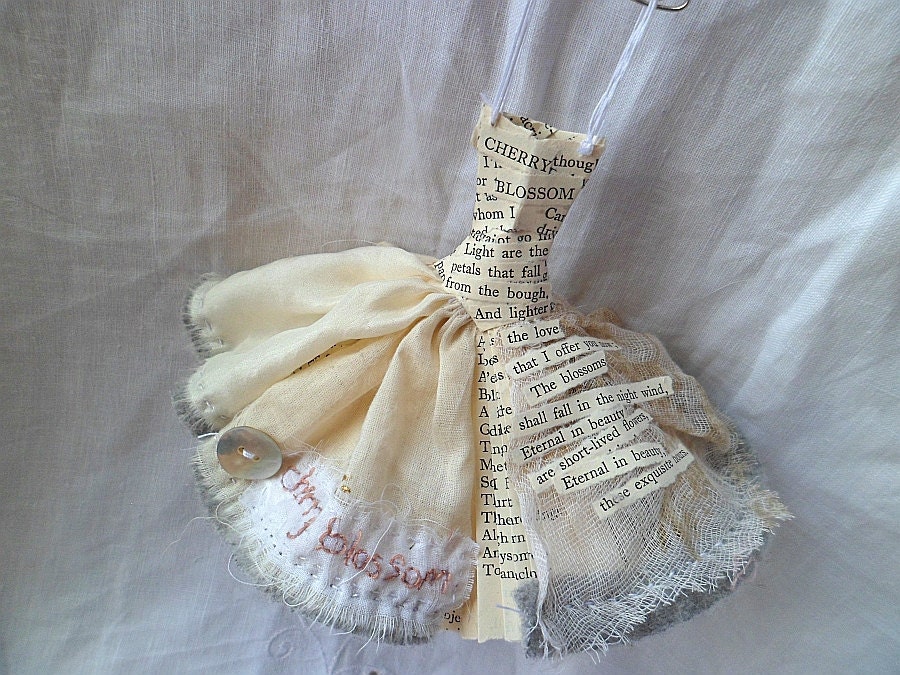 Cherry Blossom - Art Dress Assemblage Made From Paper and Fabric