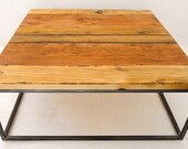 Lonergan Coffee Table square coffee table with reclaimed wood top and welded metal legs // rustic handmade living room accent table