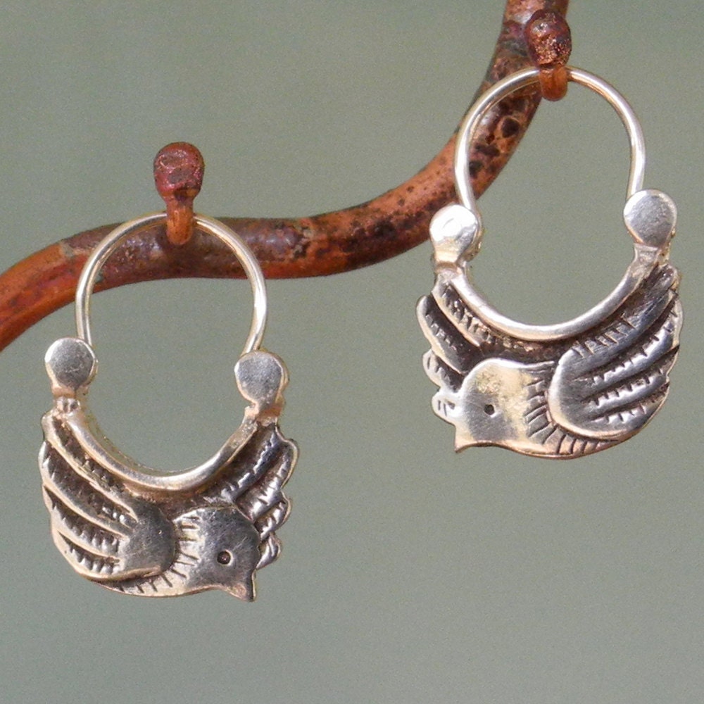 Small Dove Earrings - silver hoop earrings