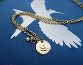 Mockingjay Inspired  -  Flying Mockingjay Necklace  -  Gold Tone With Freshwater Pearl -  The Hunger Games