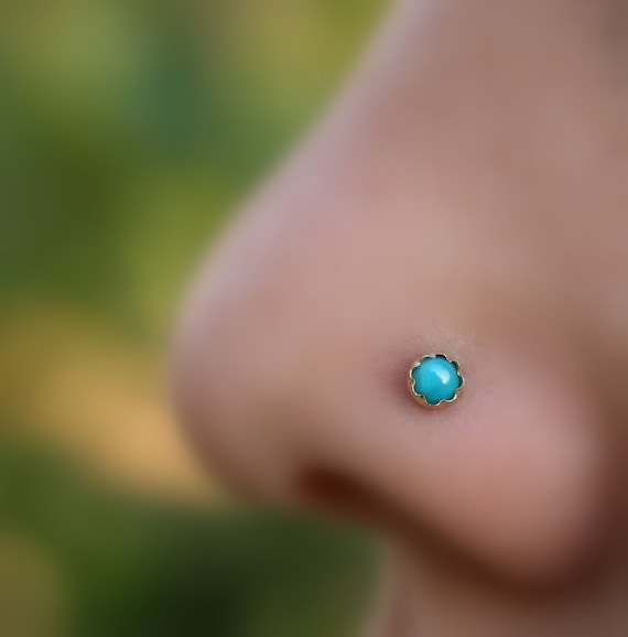 Turquoise Nose Ring Stud 14K Gold Filled Handcrafted