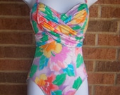 Vintage 1980s abstract ruched lady gaga indie hipster geek punk grunge swimsuit