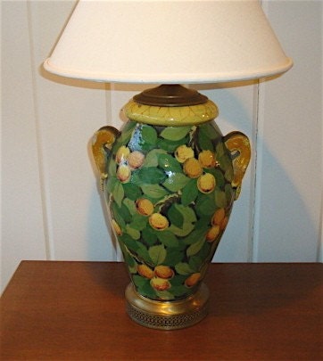 Ceramic Pottery Majolica Lamp, vintage Italian handpainted Lemons or Oranges