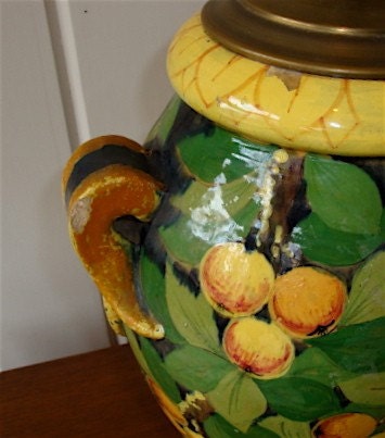 Ceramic Pottery Majolica Lamp, vintage Italian handpainted Lemons or Oranges