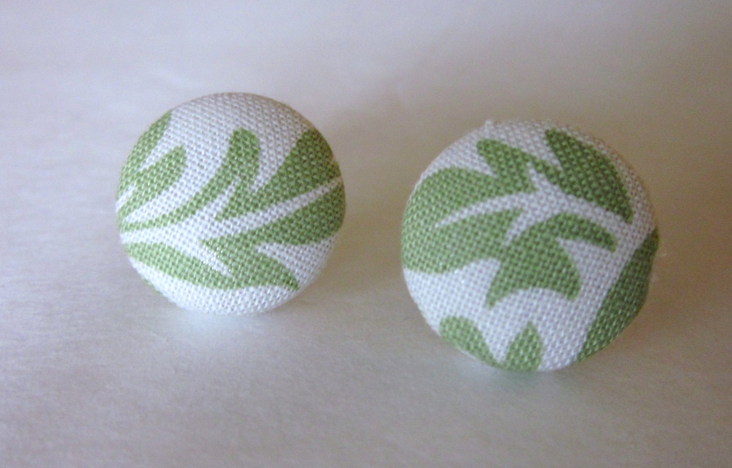 Sage & White fabric covered button earrings