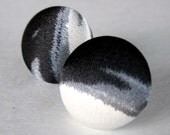 Black White & Gray Fabric Covered Button Earrings