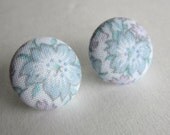 Vintage Flower Fabric Covered Button Earrings