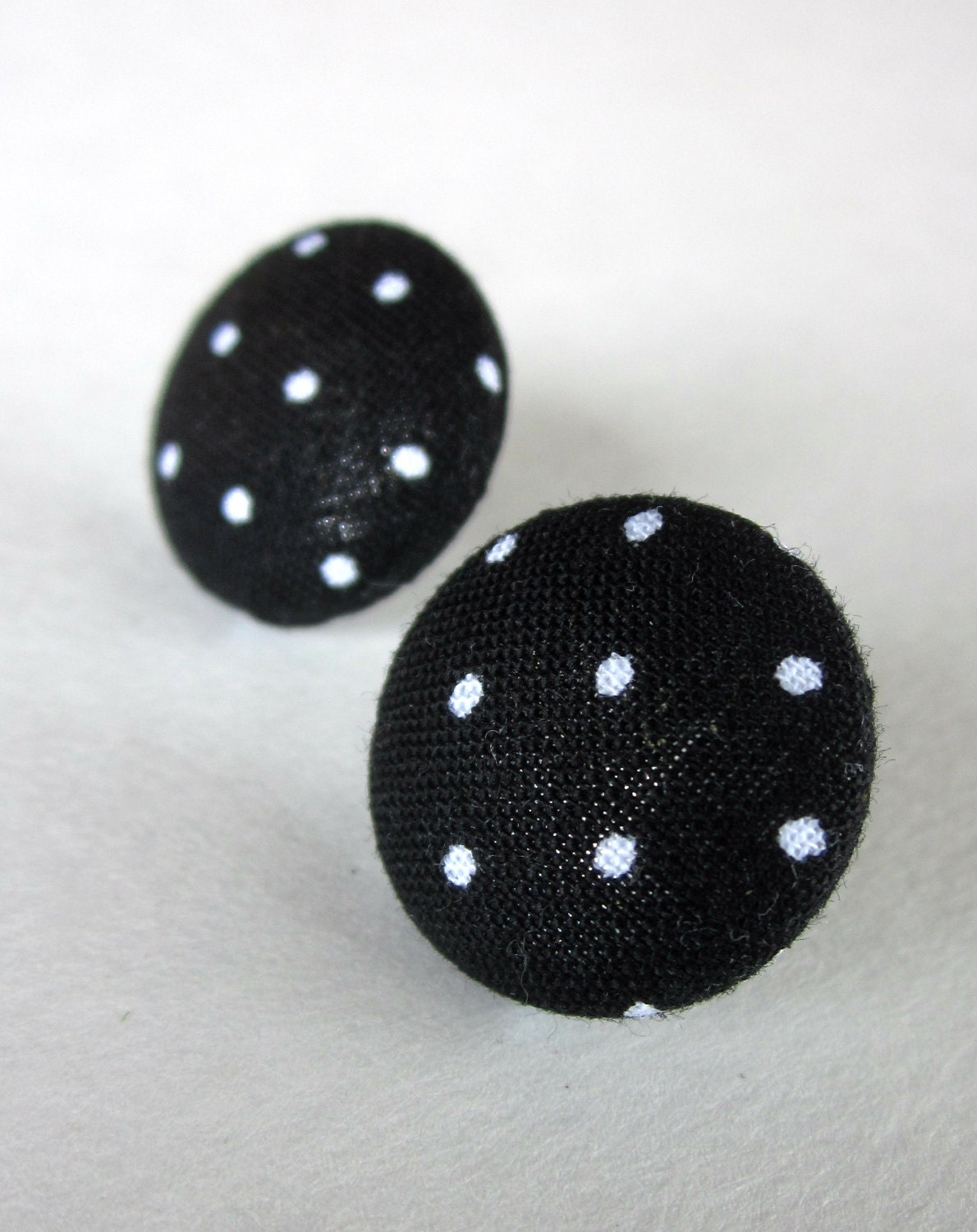 Black and White Polka Dot Fabric Covered Earrings