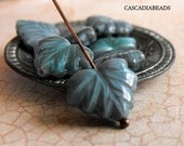 Czech Glass Bead - Maple Leaf - Blue Gray - 10 - 10x13mm (cab-168)