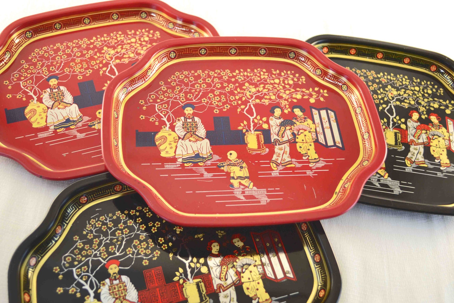 Vintage Elite Trays made in England Set of 4 Small Trays