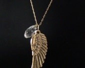 18" Gold Angel Wing Pendant with Crystal Swarovski Crystals