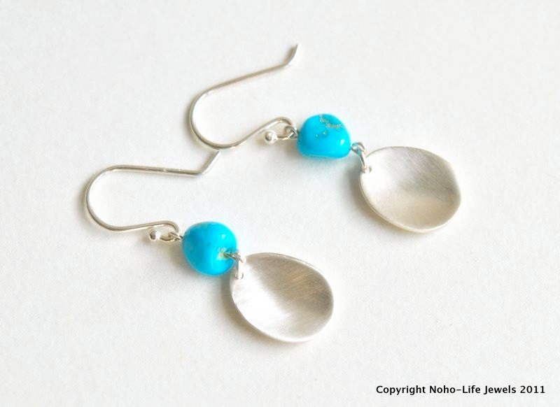 Sterling Silver and Turquoise Pebble Earrings - Pebble Collection