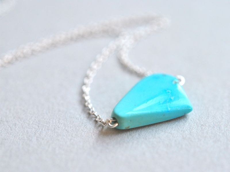 Faceted Solitary Turquoise Sterling Silver Necklace